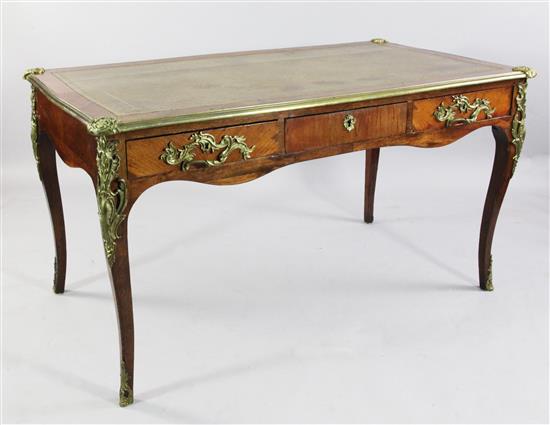 A Louis XV style ormolu mounted rosewood bureau plat, W.4ft 7.5in.